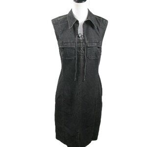 Reitmans Black Denim Cris Cross Tie Front Dress Size 9